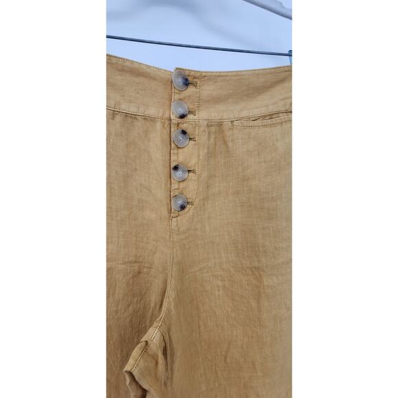New NWT Lou & Grey 100% Linen Mustard Yellow Wide Leg Button Fly Pants Size 12 - Picture 6 of 8